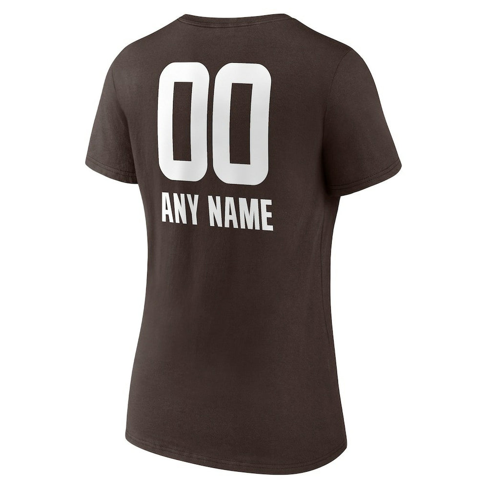 Cleveland Browns Women's Personalized Name & Number Team Wordmark V-Neck T-Shirt Brown - NFL