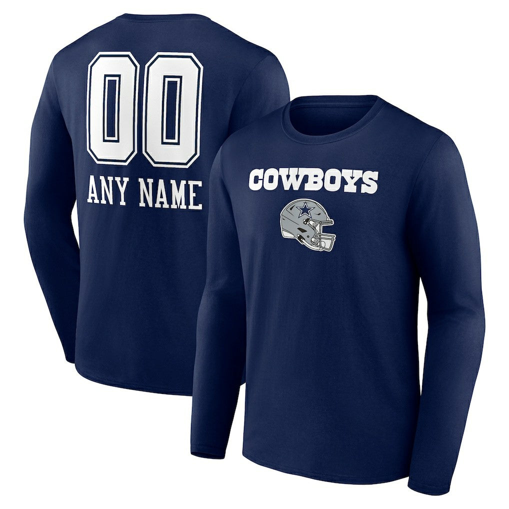 Dallas Cowboys Personalized Name & Number Team Wordmark Long Sleeve T-Shirt Navy - NFL