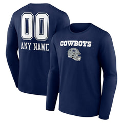 Dallas Cowboys Personalized Name & Number Team Wordmark Long Sleeve T-Shirt Navy - NFL