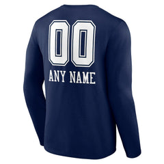 Dallas Cowboys Personalized Name & Number Team Wordmark Long Sleeve T-Shirt Navy - NFL