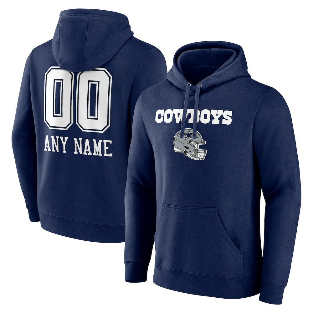 Dallas Cowboys Personalized Name & Number Team Wordmark Pullover Hoodie Navy - NFL