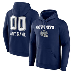 Dallas Cowboys Personalized Name & Number Team Wordmark Pullover Hoodie Navy - NFL