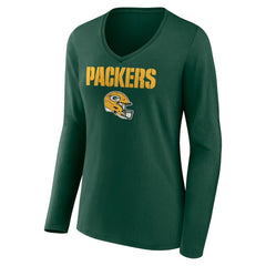 Green Bay Packers Women's Personalized Name & Number Team Wordmark Long Sleeve V-Neck T-Shirt Green - NFL