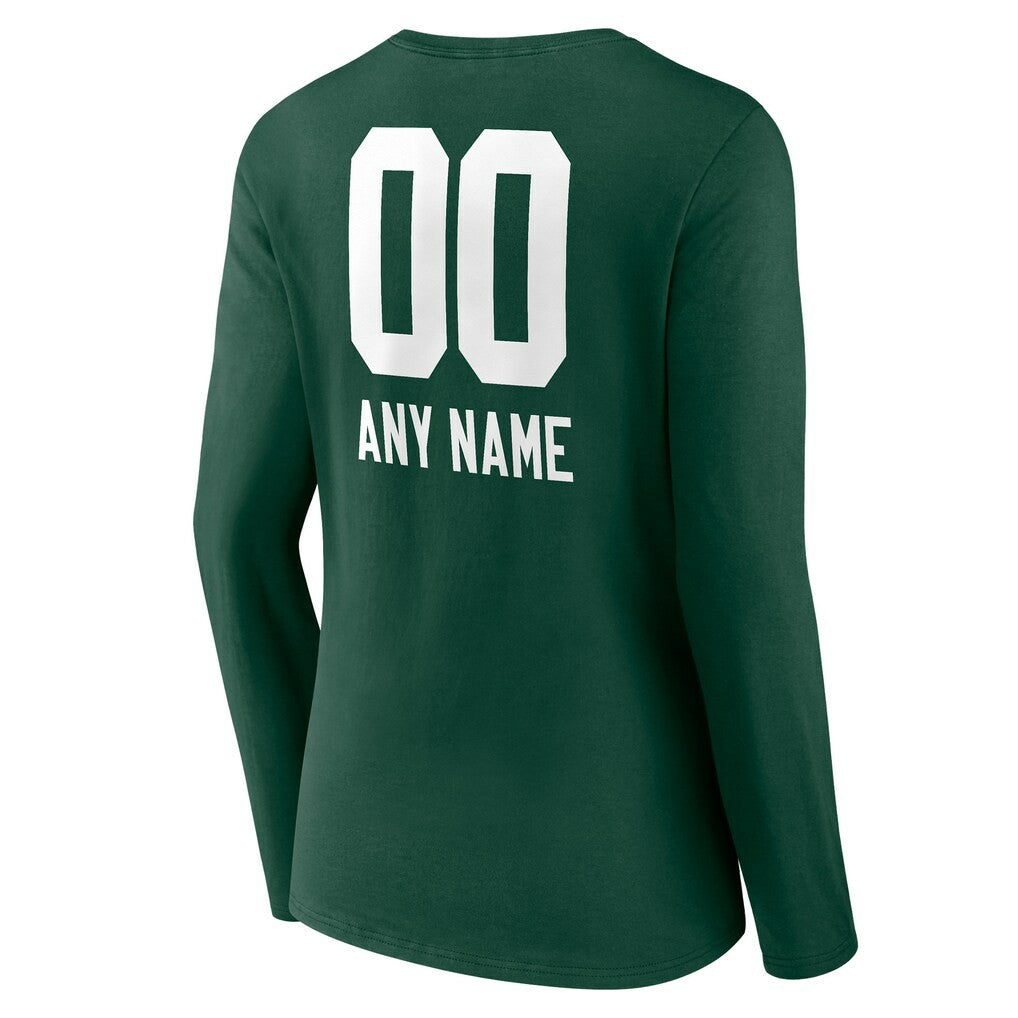 Green Bay Packers Women's Personalized Name & Number Team Wordmark Long Sleeve V-Neck T-Shirt Green - NFL