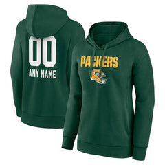 Green Bay Packers Women's Personalized Name & Number Team Wordmark Pullover Hoodie Green - NFL