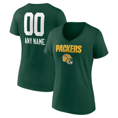 Green Bay Packers Women's Personalized Name & Number Team Wordmark V-Neck T-Shirt Green - NFL