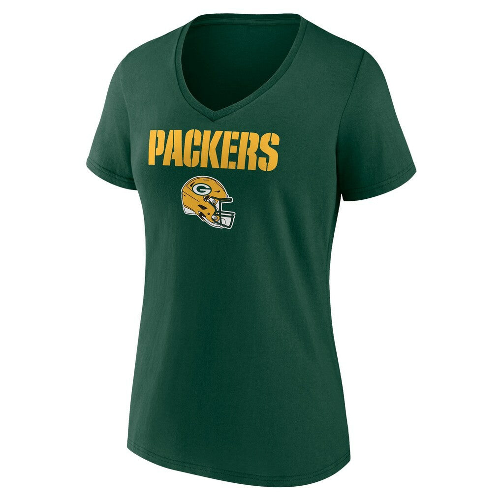 Green Bay Packers Women's Personalized Name & Number Team Wordmark V-Neck T-Shirt Green - NFL