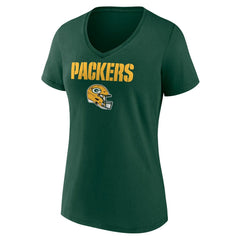 Green Bay Packers Women's Personalized Name & Number Team Wordmark V-Neck T-Shirt Green - NFL