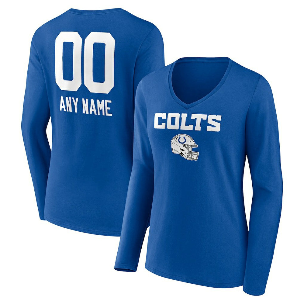 Indianapolis Colts Women's Personalized Name & Number Team Wordmark Long Sleeve V-Neck T-Shirt Royal - NFL
