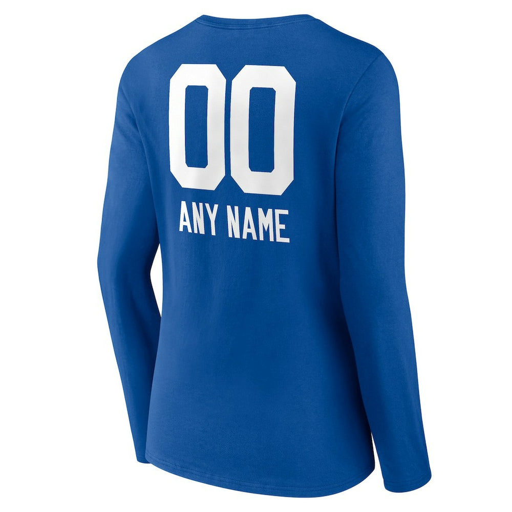 Indianapolis Colts Women's Personalized Name & Number Team Wordmark Long Sleeve V-Neck T-Shirt Royal - NFL