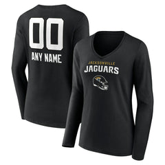 Jacksonville Jaguars Women's Personalized Name & Number Team Wordmark Long Sleeve V-Neck T-Shirt Black - NFL