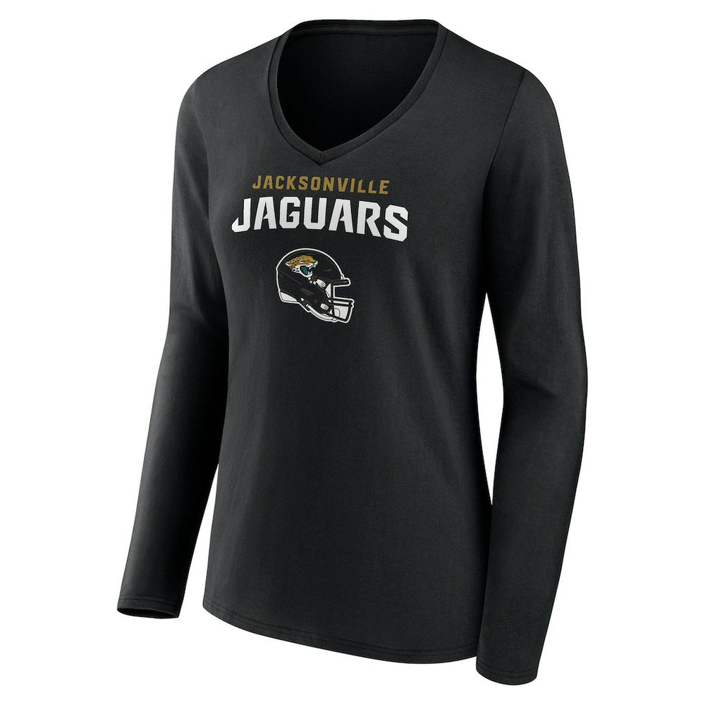 Jacksonville Jaguars Women's Personalized Name & Number Team Wordmark Long Sleeve V-Neck T-Shirt Black - NFL