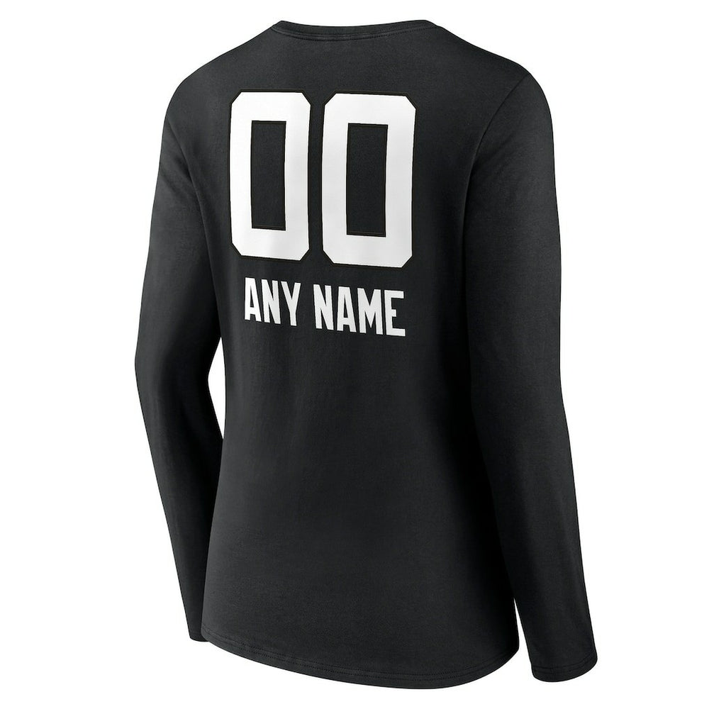 Jacksonville Jaguars Women's Personalized Name & Number Team Wordmark Long Sleeve V-Neck T-Shirt Black - NFL