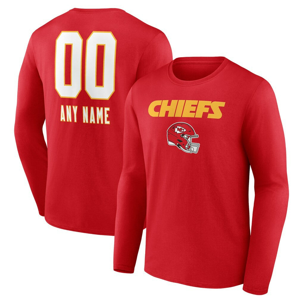 Kansas City Chiefs Personalized Name & Number Team Wordmark Long Sleeve T-Shirt Red - NFL