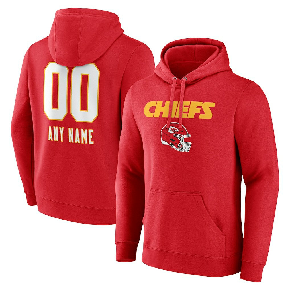 Kansas City Chiefs Personalized Name & Number Team Wordmark Pullover Hoodie Red - NFL