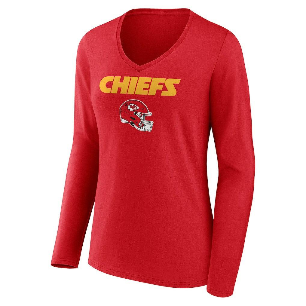 Kansas City Chiefs Women's Personalized Name & Number Team Wordmark Long Sleeve V-Neck T-Shirt Red - NFL
