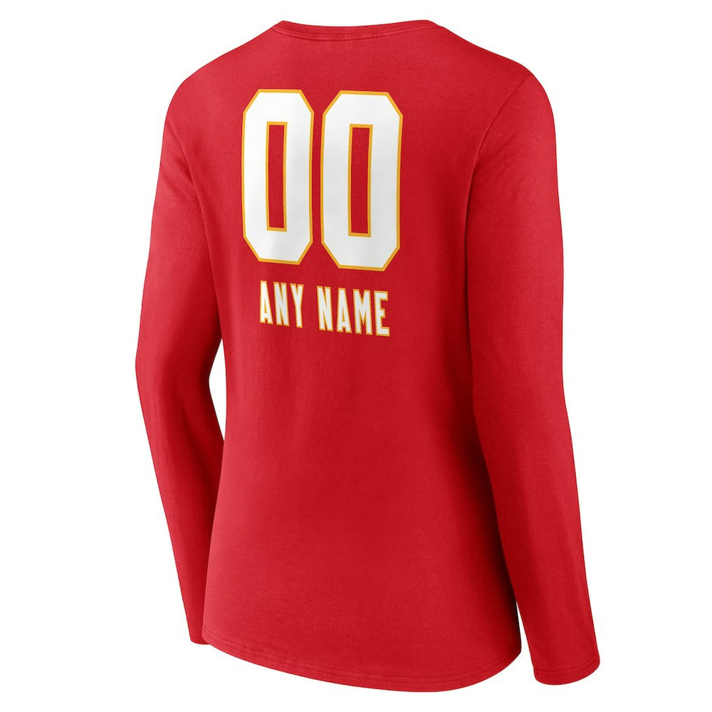 Kansas City Chiefs Women's Personalized Name & Number Team Wordmark Long Sleeve V-Neck T-Shirt Red - NFL