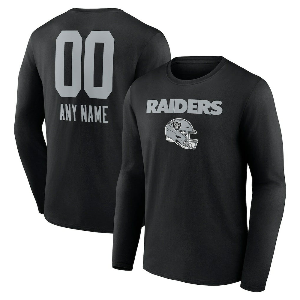 Las Vegas Raiders Personalized Name & Number Team Wordmark Long Sleeve T-Shirt Black - NFL