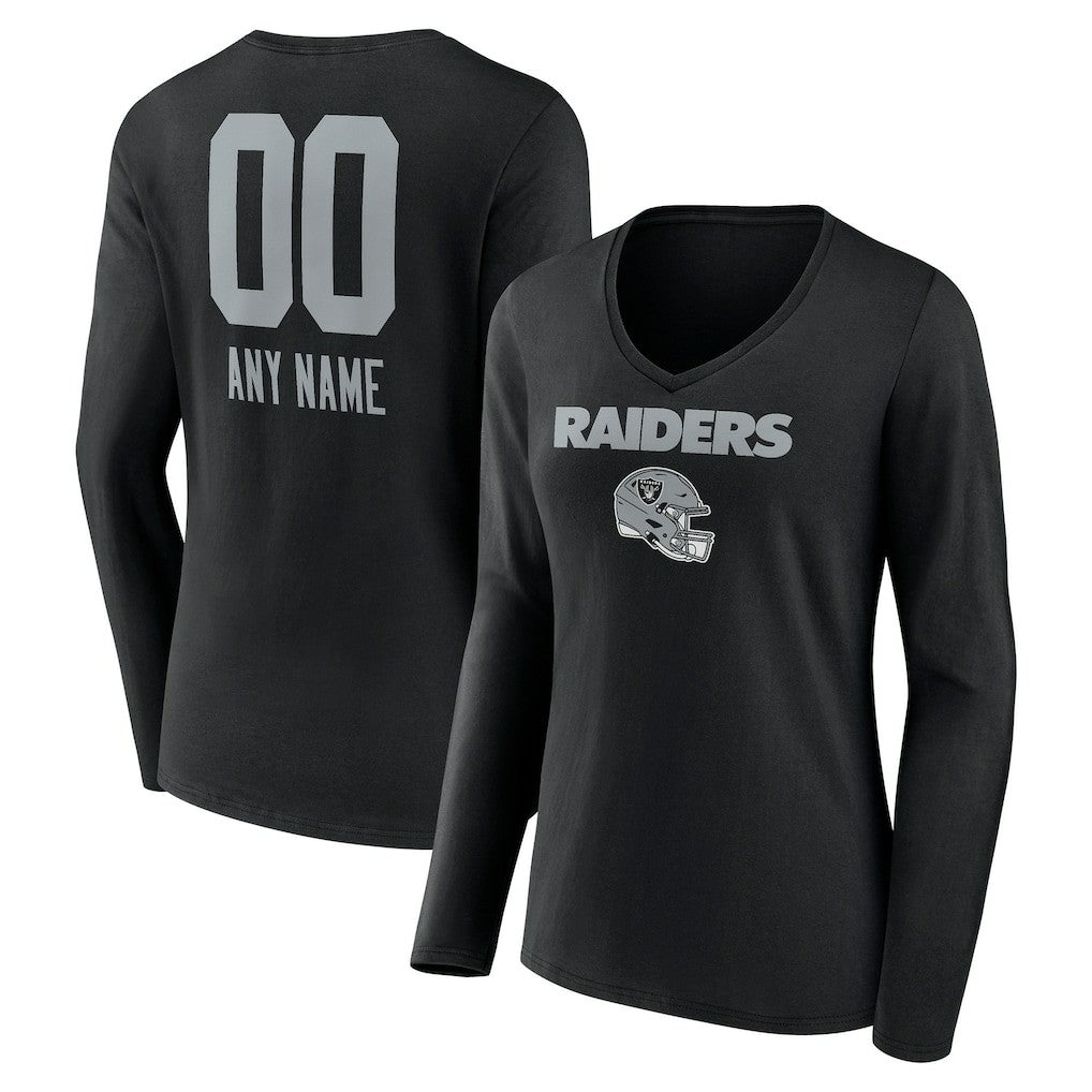 Las Vegas Raiders Women's Personalized Name & Number Team Wordmark Long Sleeve V-Neck T-Shirt Black - NFL