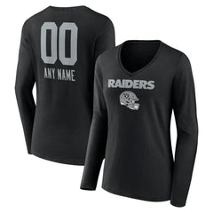 Las Vegas Raiders Women's Personalized Name & Number Team Wordmark Long Sleeve V-Neck T-Shirt Black - NFL