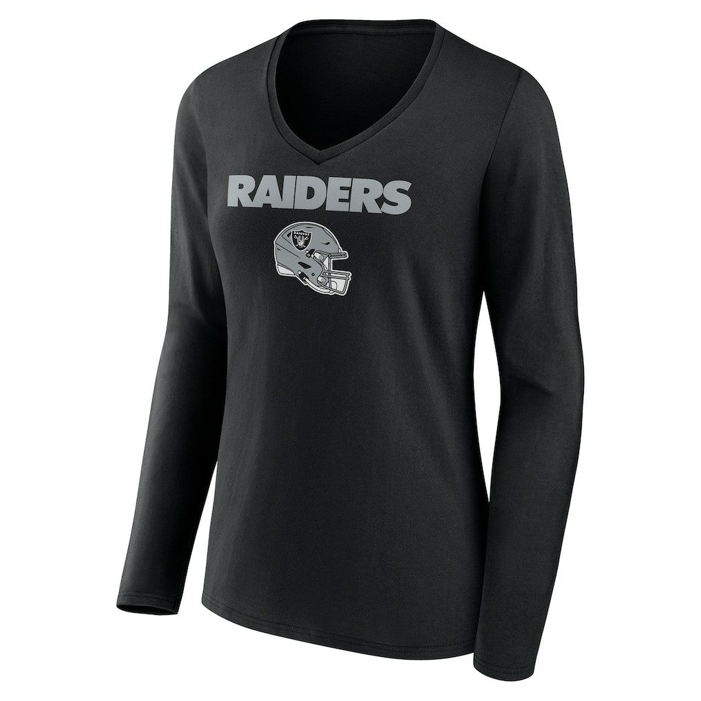 Las Vegas Raiders Women's Personalized Name & Number Team Wordmark Long Sleeve V-Neck T-Shirt Black - NFL