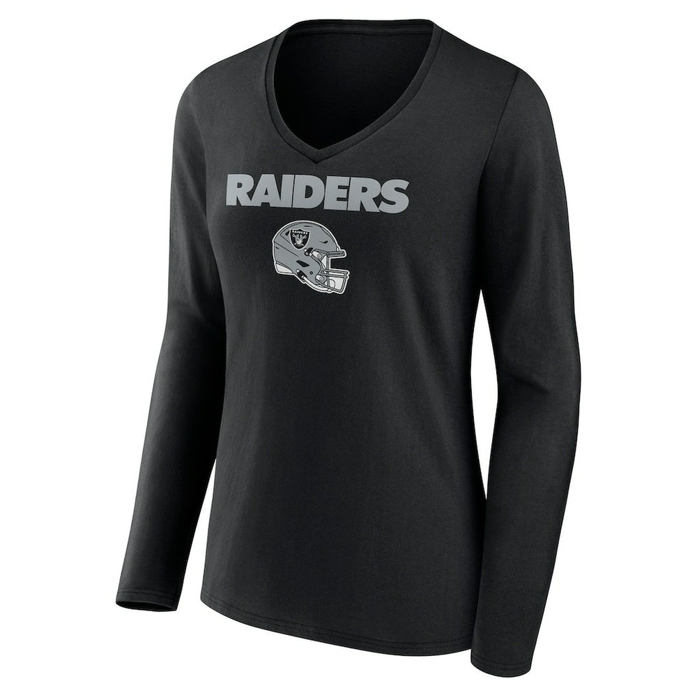 Las Vegas Raiders Women's Personalized Name & Number Team Wordmark Long Sleeve V-Neck T-Shirt Black - NFL