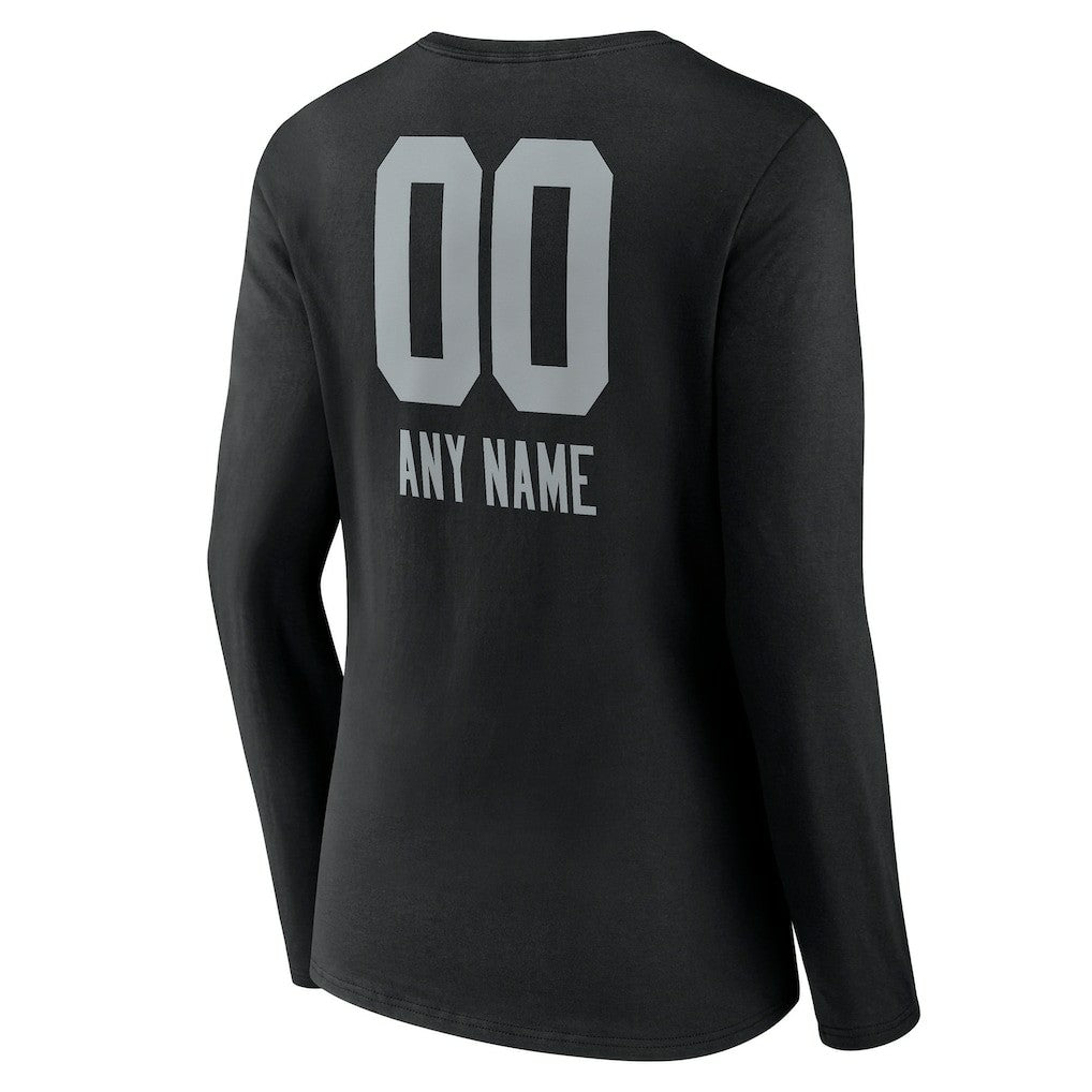 Las Vegas Raiders Women's Personalized Name & Number Team Wordmark Long Sleeve V-Neck T-Shirt Black - NFL
