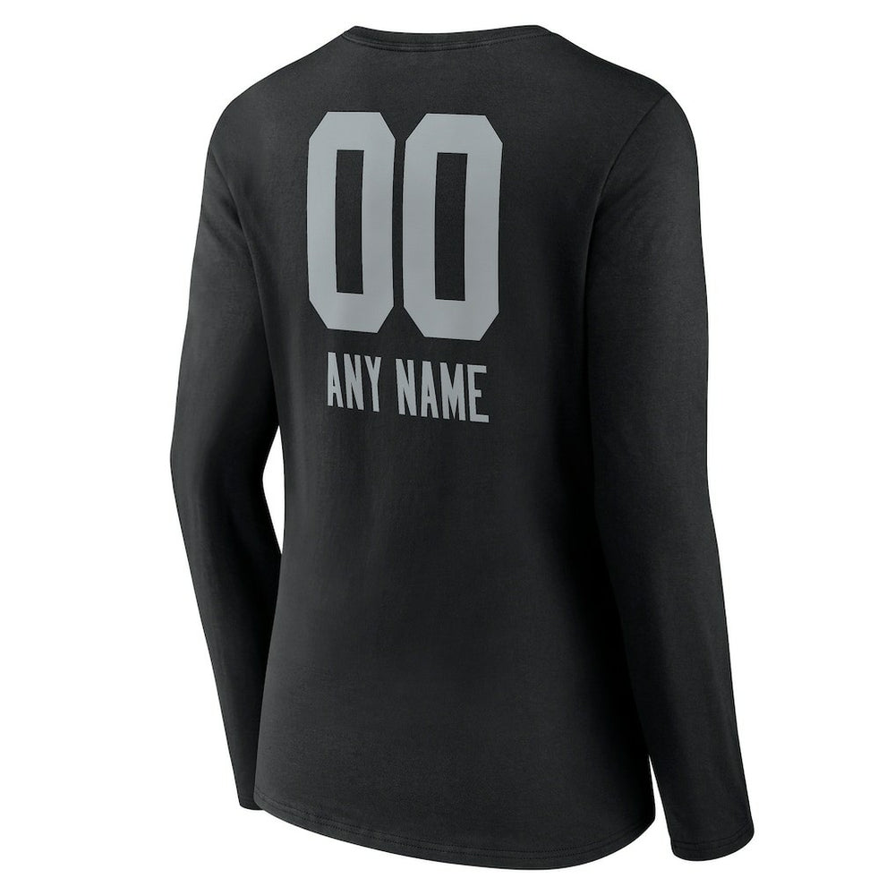 Las Vegas Raiders Women's Personalized Name & Number Team Wordmark Long Sleeve V-Neck T-Shirt Black - NFL