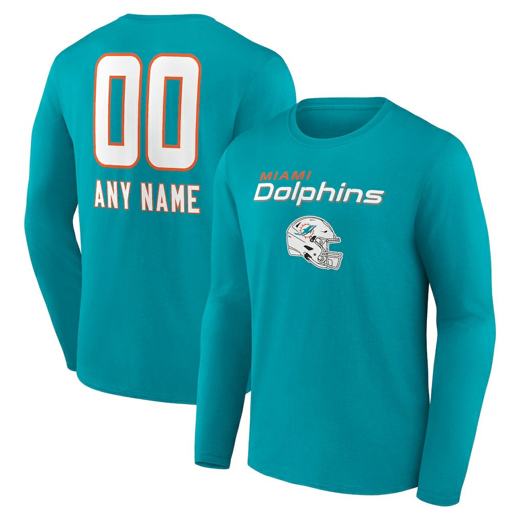 Miami Dolphins Personalized Name & Number Team Wordmark Long Sleeve T-Shirt Aqua - NFL