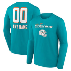 Miami Dolphins Personalized Name & Number Team Wordmark Long Sleeve T-Shirt Aqua - NFL