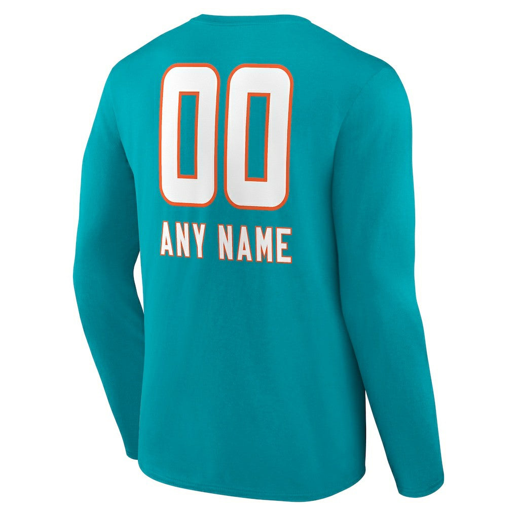 Miami Dolphins Personalized Name & Number Team Wordmark Long Sleeve T-Shirt Aqua - NFL