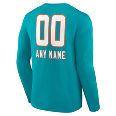 Miami Dolphins Personalized Name & Number Team Wordmark Long Sleeve T-Shirt Aqua - NFL