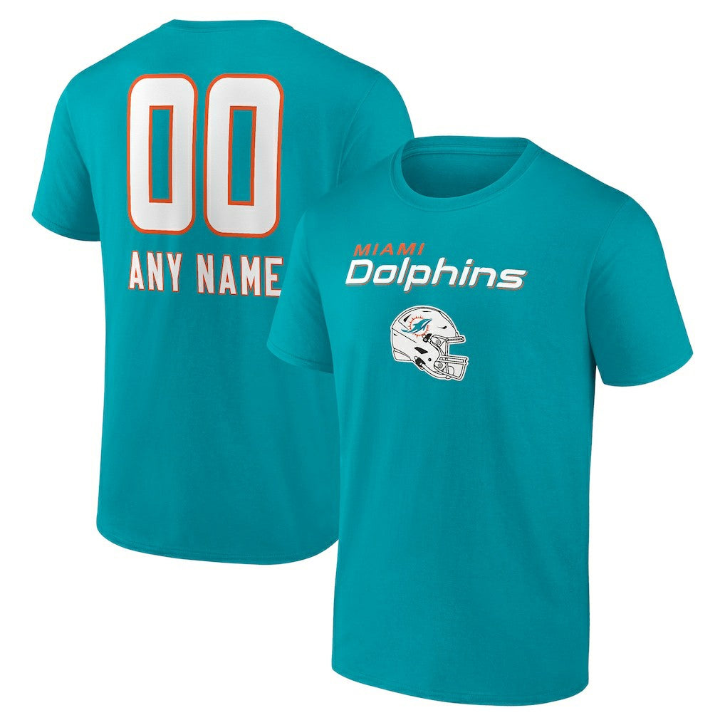 Miami Dolphins Personalized Name & Number Team Wordmark T-Shirt Aqua - NFL