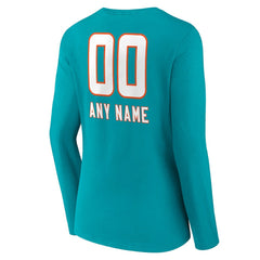 Miami Dolphins Women's Personalized Name & Number Team Wordmark Long Sleeve V-Neck T-Shirt Aqua - NFL