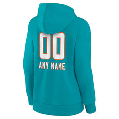 Miami Dolphins Women's Personalized Name & Number Team Wordmark Pullover Hoodie Aqua - NFL
