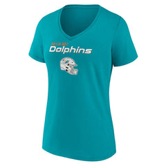 Miami Dolphins Women's Personalized Name & Number Team Wordmark V-Neck T-Shirt Aqua - NFL