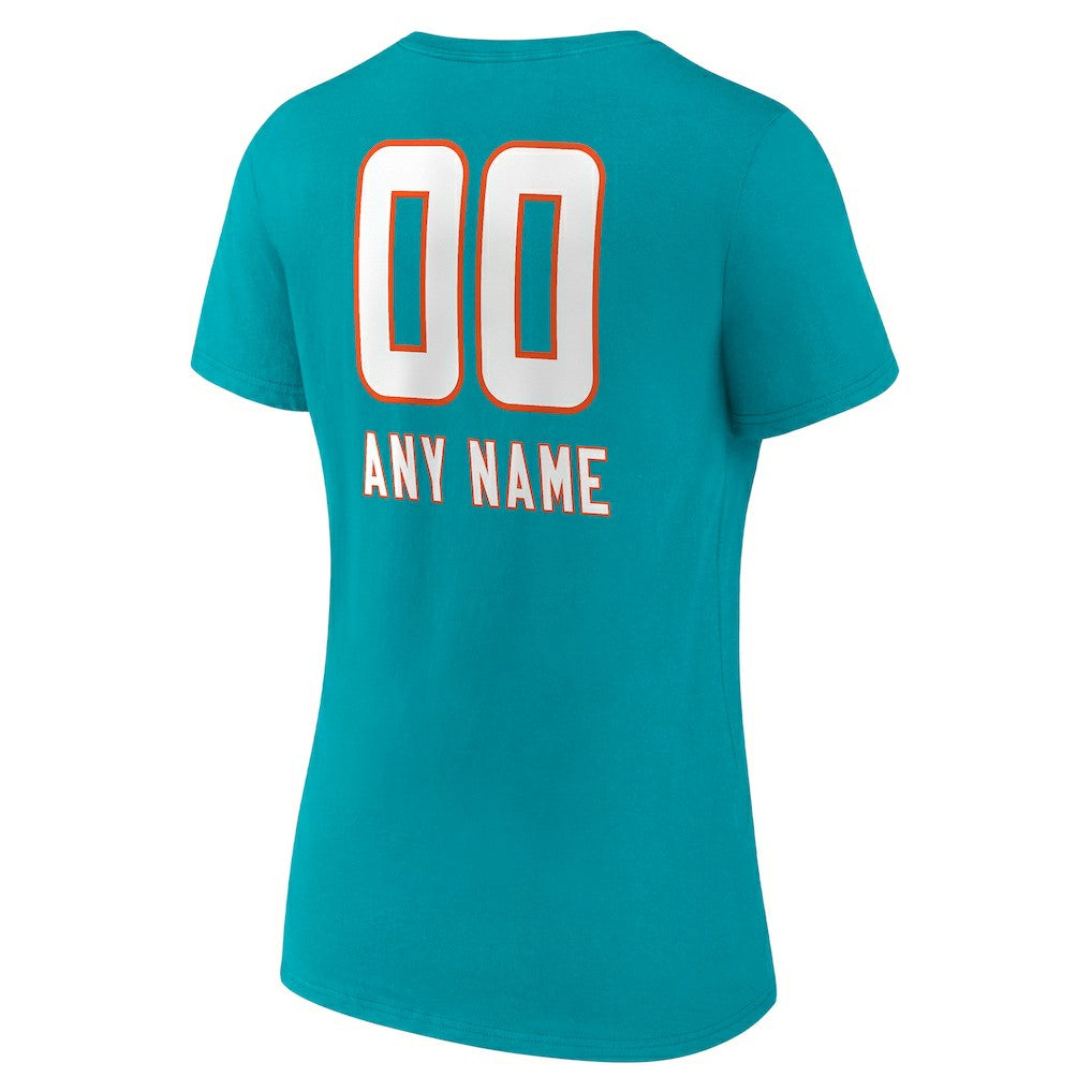 Miami Dolphins Women's Personalized Name & Number Team Wordmark V-Neck T-Shirt Aqua - NFL