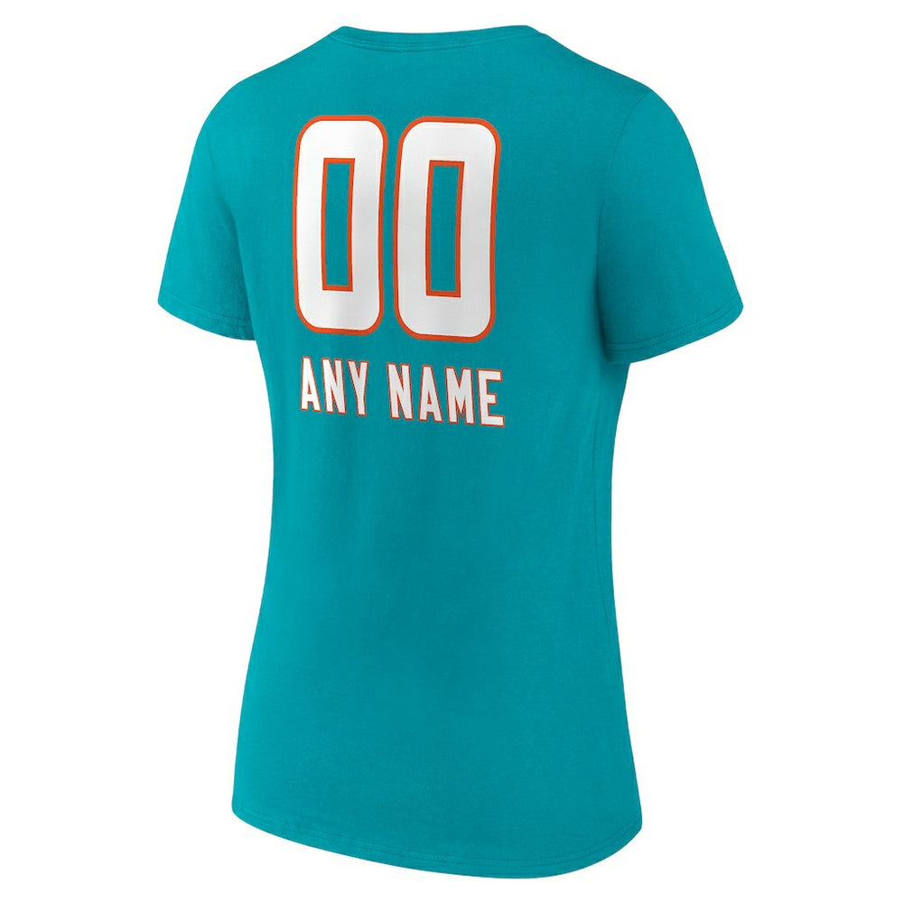Miami Dolphins Women's Personalized Name & Number Team Wordmark V-Neck T-Shirt Aqua - NFL