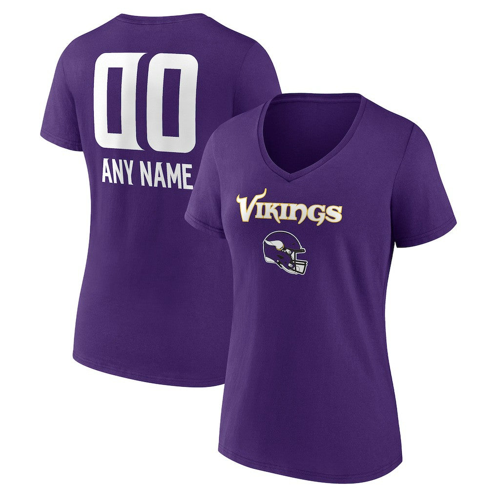 Minnesota Vikings Women's Personalized Name & Number Team Wordmark V-Neck T-Shirt Purple - NFL