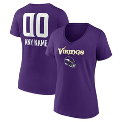 Minnesota Vikings Women's Personalized Name & Number Team Wordmark V-Neck T-Shirt Purple - NFL