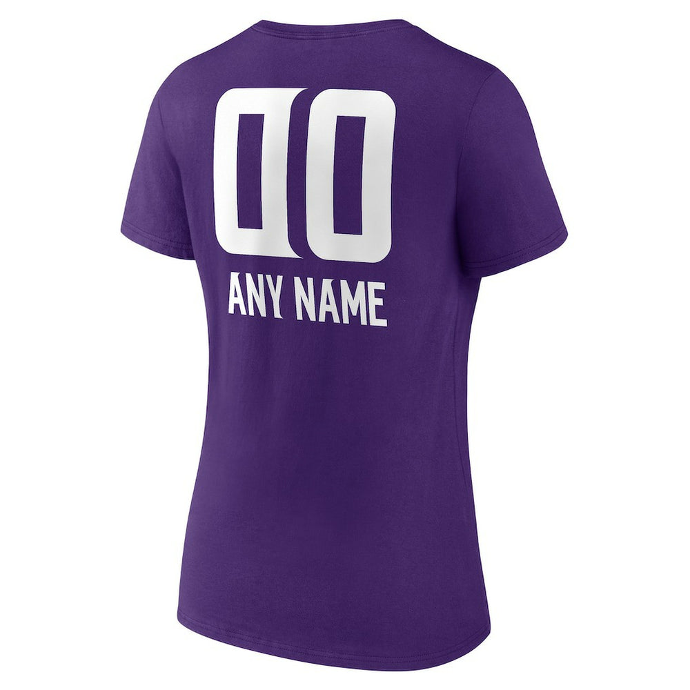 Minnesota Vikings Women's Personalized Name & Number Team Wordmark V-Neck T-Shirt Purple - NFL