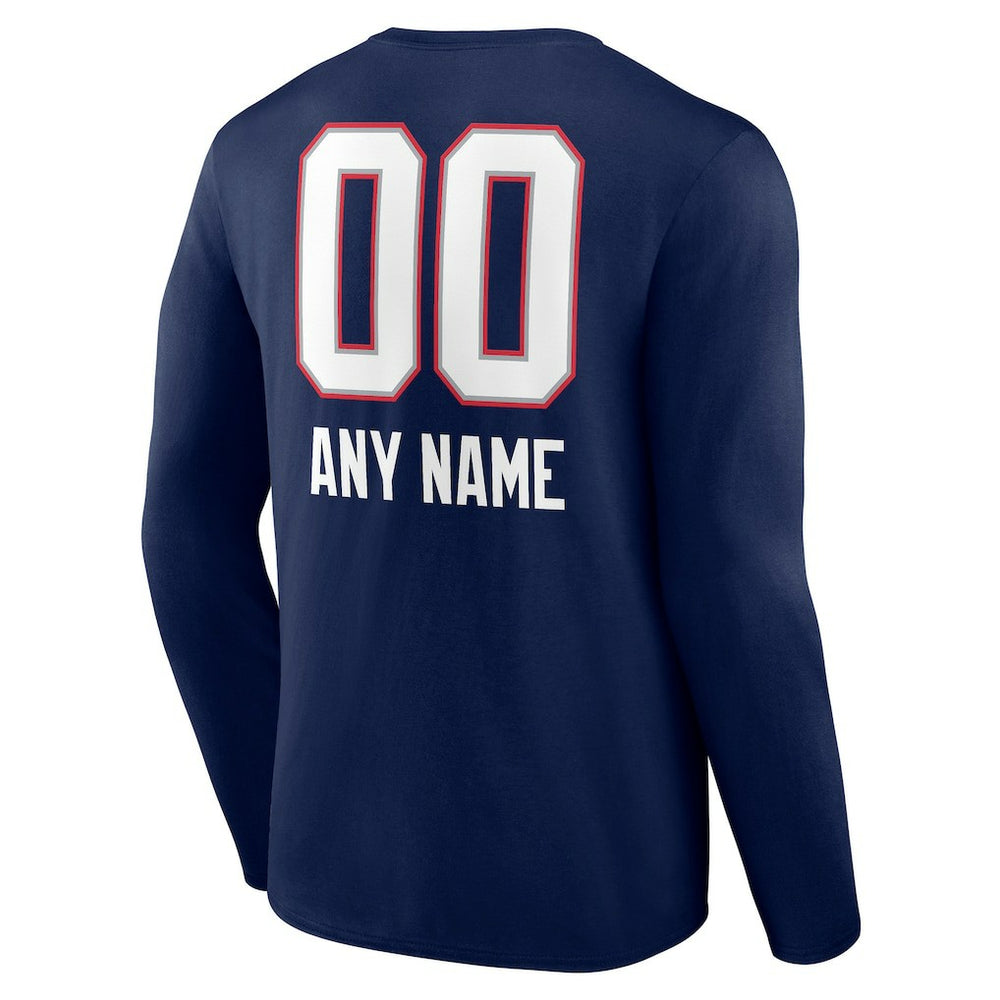 New England Patriots Personalized Name & Number Team Wordmark Long Sleeve T-Shirt Navy - NFL