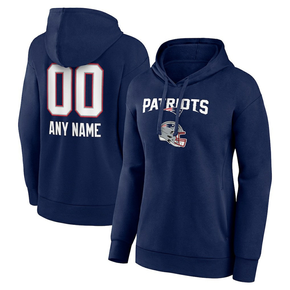 New England Patriots Women's Personalized Name & Number Team Wordmark Pullover Hoodie Navy - NFL