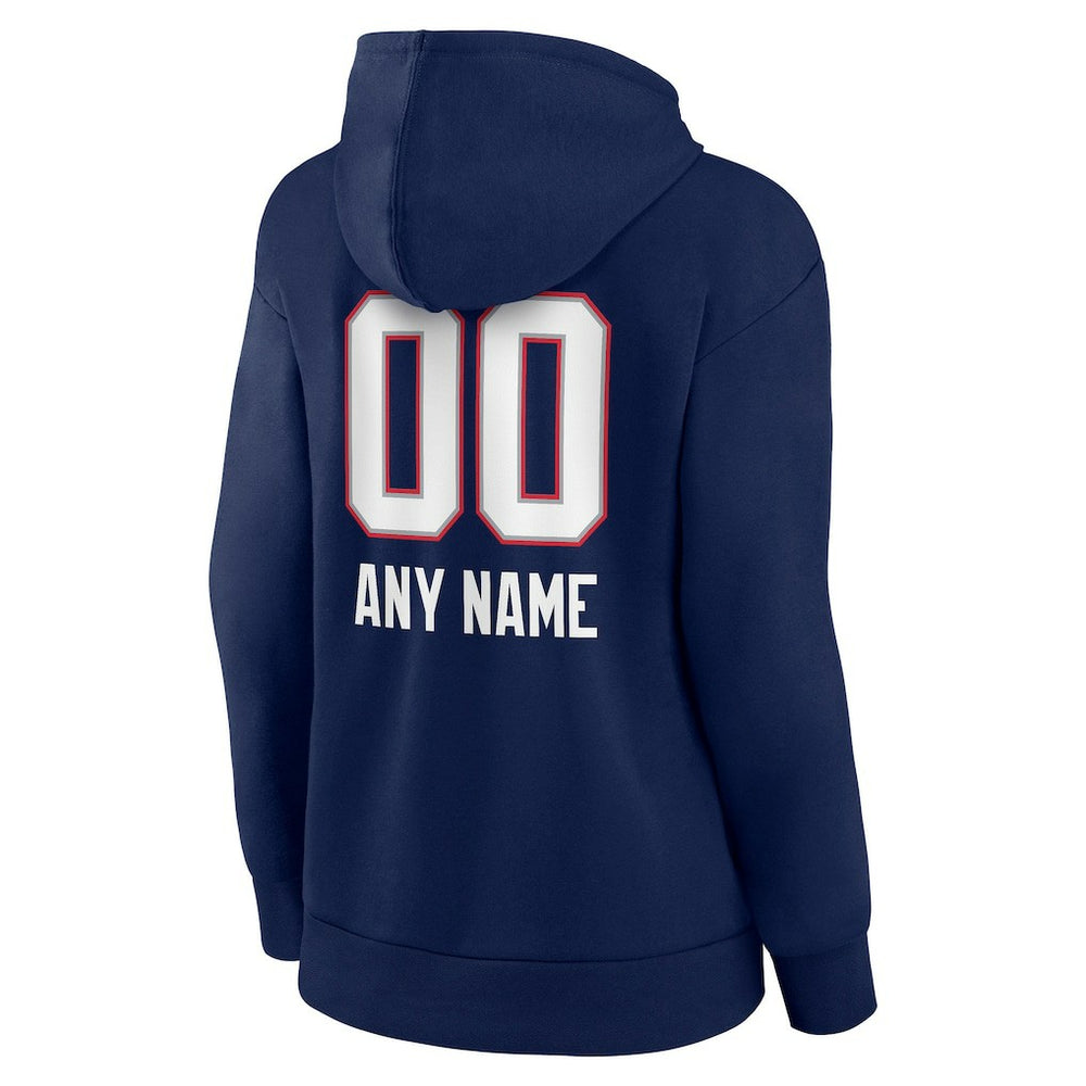 New England Patriots Women's Personalized Name & Number Team Wordmark Pullover Hoodie Navy - NFL