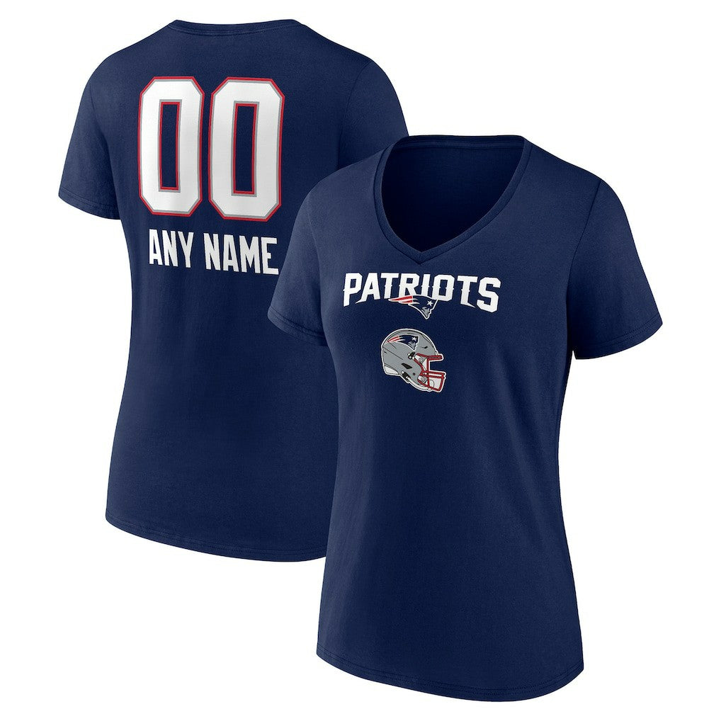 New England Patriots Women's Personalized Name & Number Team Wordmark V-Neck T-Shirt Navy - NFL
