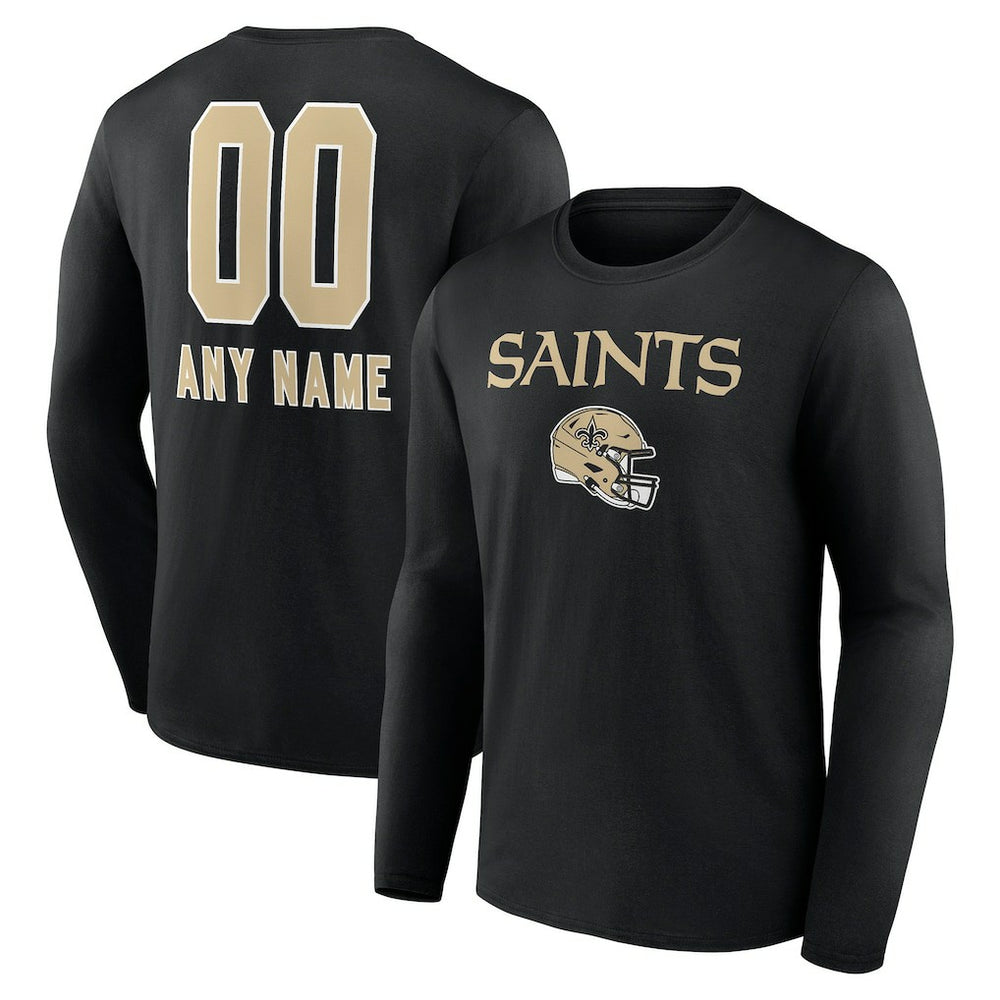 New Orleans Saints Personalized Name & Number Team Wordmark Long Sleeve T-Shirt Black - NFL