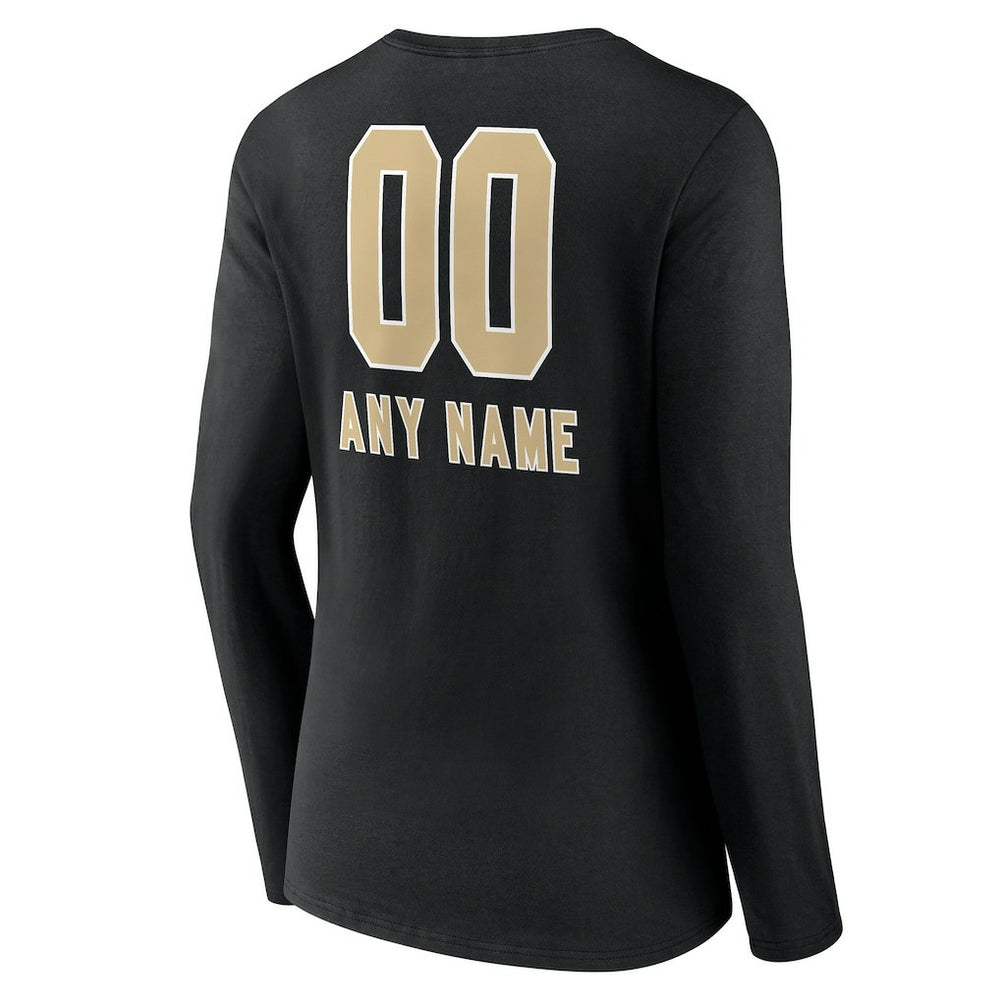 New Orleans Saints Women's Personalized Name & Number Team Wordmark Long Sleeve V-Neck T-Shirt Black - NFL