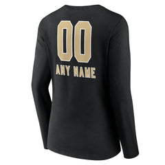 New Orleans Saints Women's Personalized Name & Number Team Wordmark Long Sleeve V-Neck T-Shirt Black - NFL