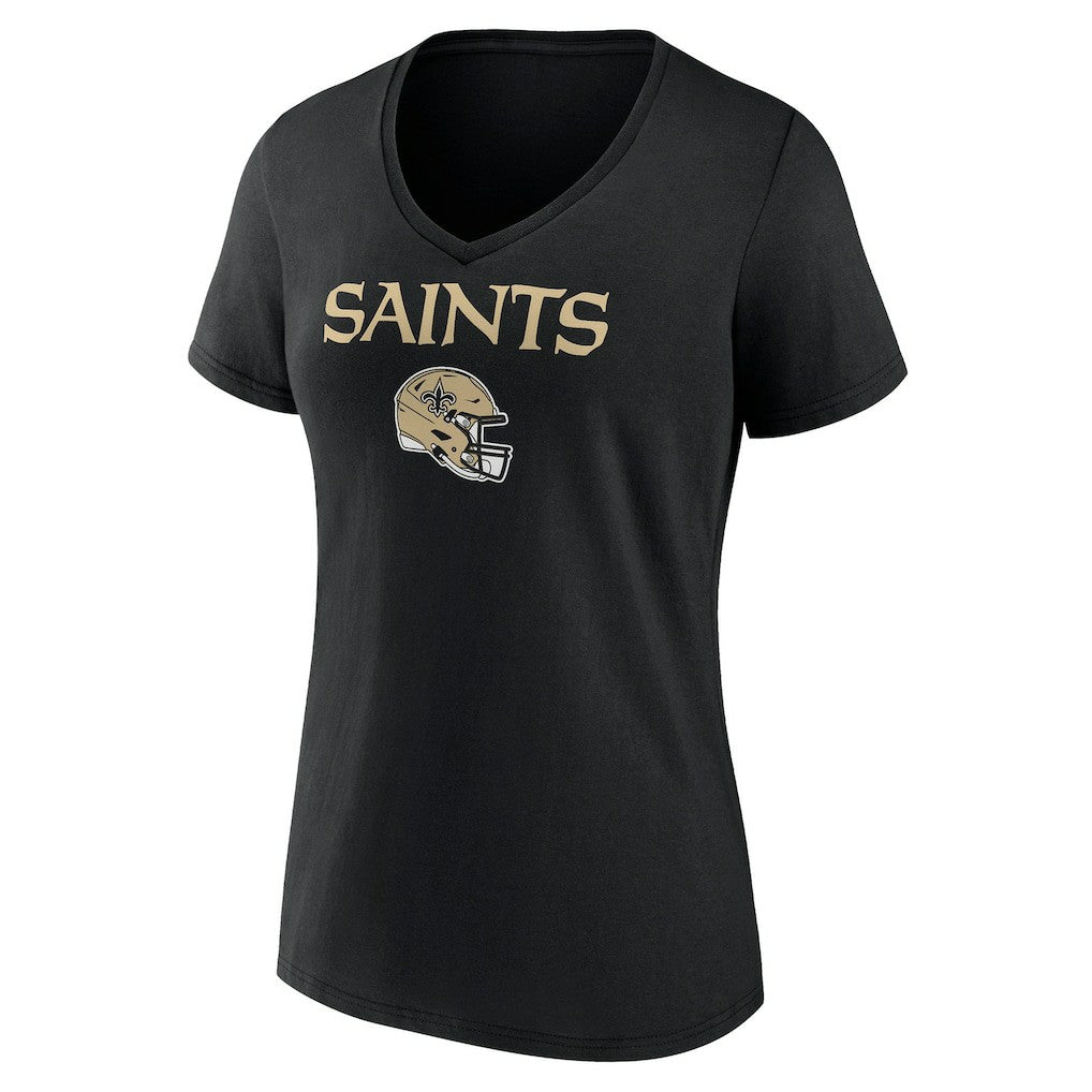 New Orleans Saints Women's Personalized Name & Number Team Wordmark V-Neck T-Shirt Black - NFL