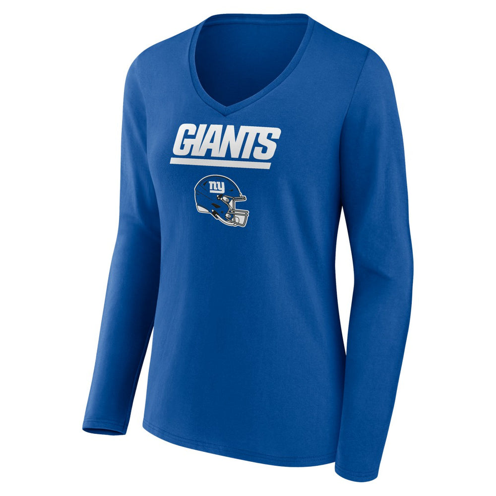 New York Giants Women's Personalized Name & Number Team Wordmark Long Sleeve V-Neck T-Shirt Royal - NFL